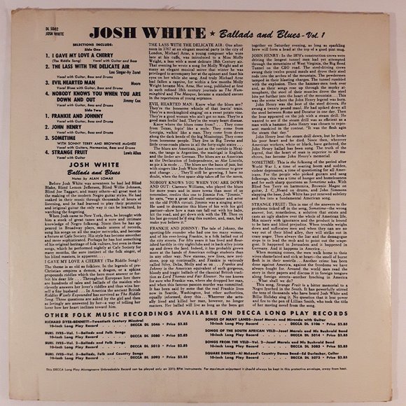 Josh White - Ballads And Blues - 10 Inch Vinyl LP Record - Picture 2 of 4
